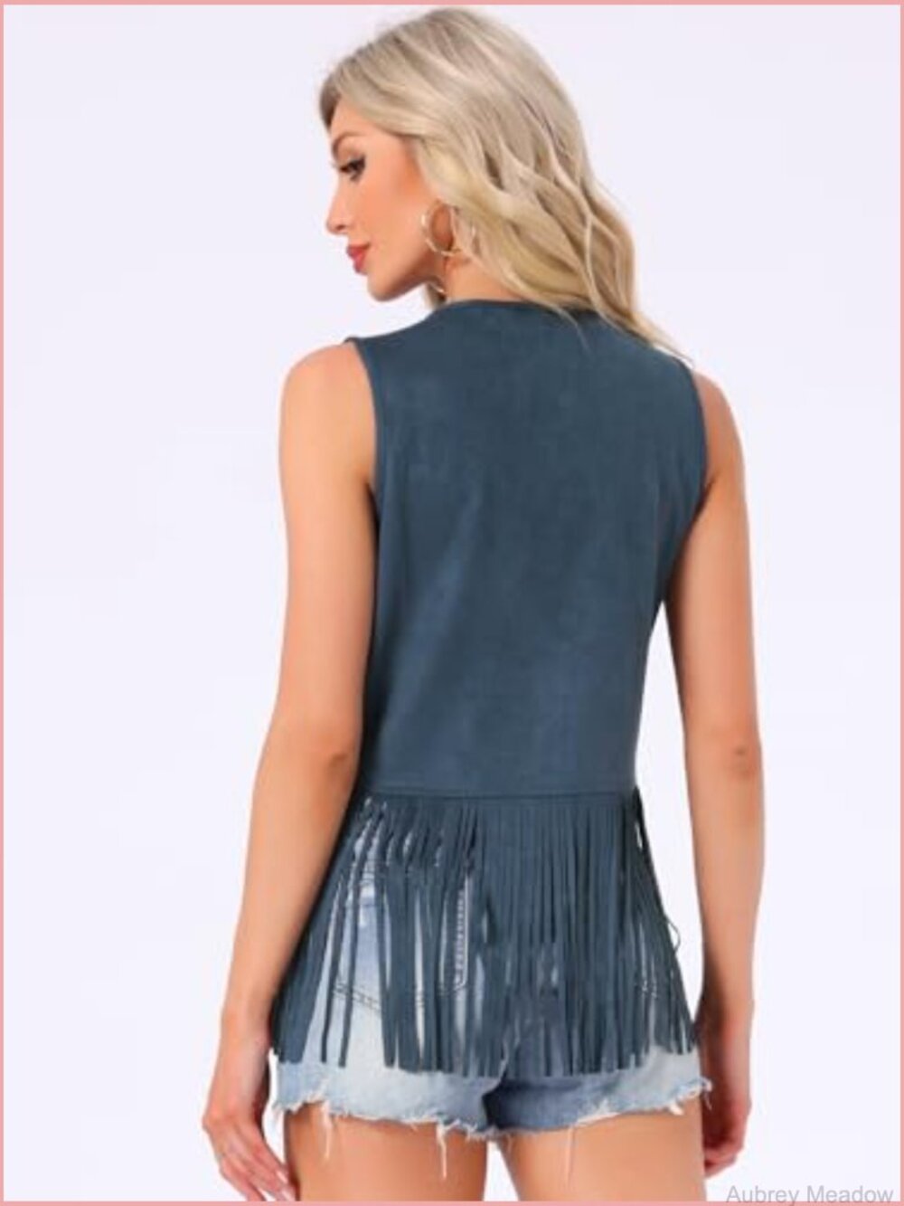 Faux Suede Fringe Vest Cardigan Open Front Western Tassel Top - Picture 4 of 6